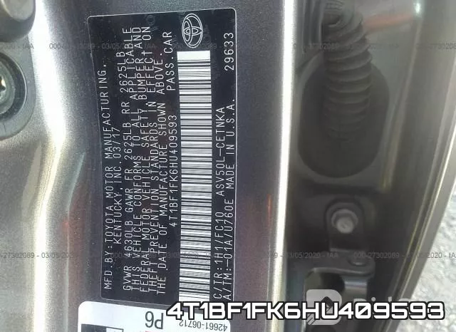4T1BF1FK6HU409593 фото 8