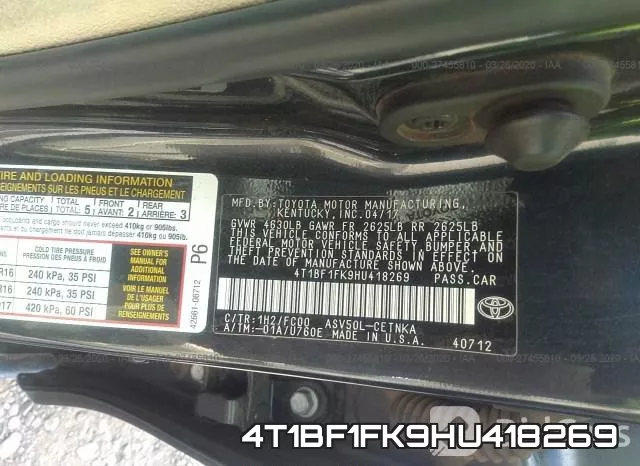 4T1BF1FK9HU418269 фото 7