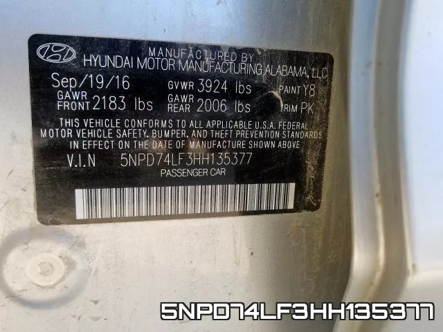 5NPD74LF3HH135377 фото 2