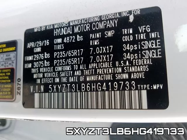 5XYZT3LB6HG419733 фото 2
