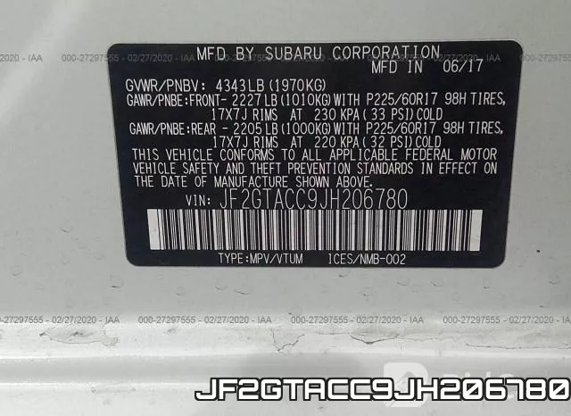 JF2GTACC9JH206780 фото 8