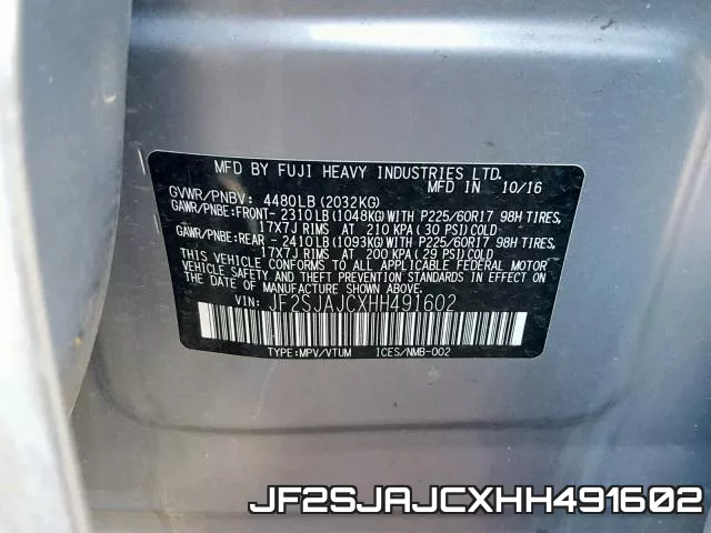 JF2SJAJCXHH491602 фото 2
