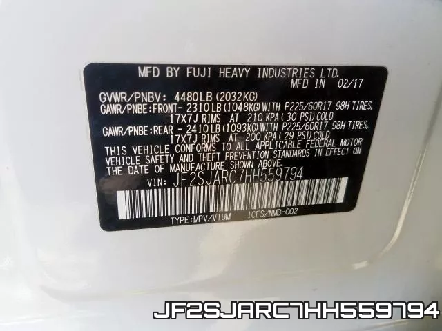 JF2SJARC7HH559794 фото 2