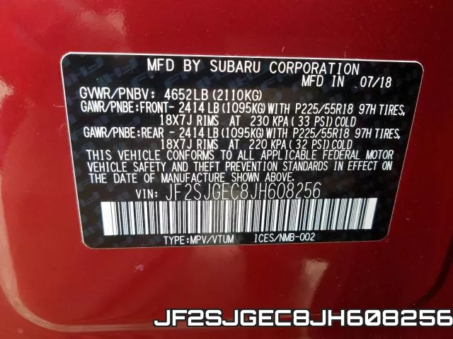 JF2SJGEC8JH608256 фото 2