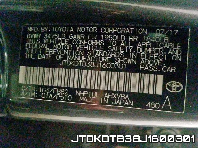 JTDKDTB38J1600301 фото 2