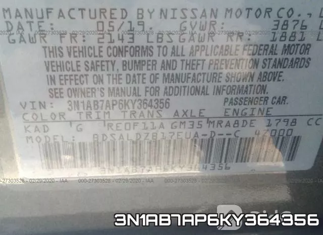 3N1AB7AP6KY364356 фото 9