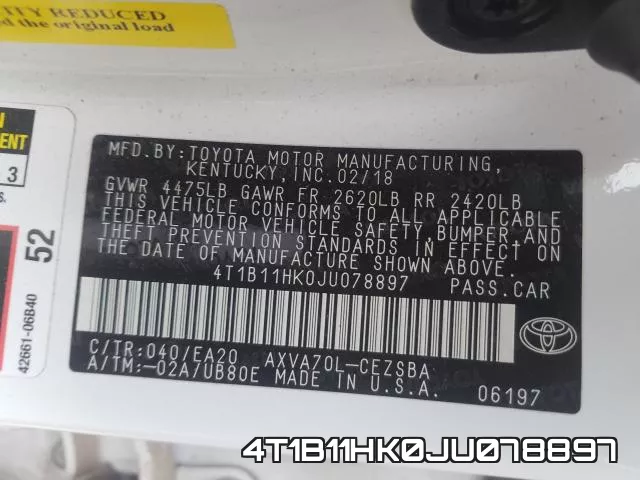 4T1B11HK0JU078897 фото 2