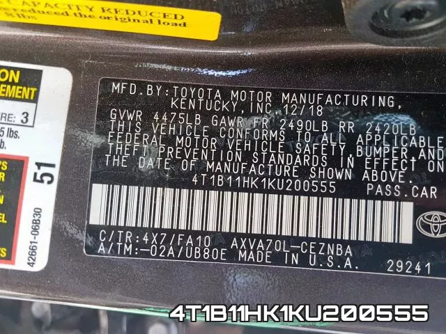 4T1B11HK1KU200555 фото 2