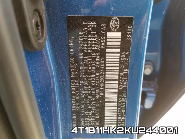 4T1B11HK2KU244001 фото 2