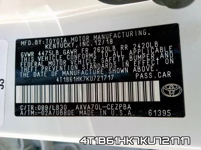 4T1B61HK7KU721717 фото 2