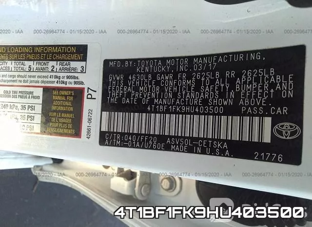 4T1BF1FK9HU403500 фото 9