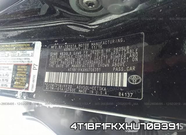 4T1BF1FKXHU708391 фото 7