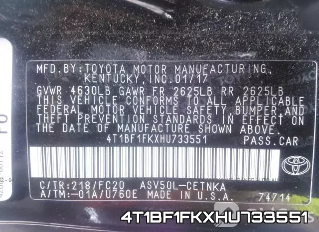 4T1BF1FKXHU733551 фото 7