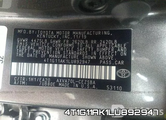 4T1G11AK1LU892947 фото 6
