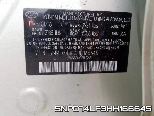 5NPD74LF3HH166645 фото 2