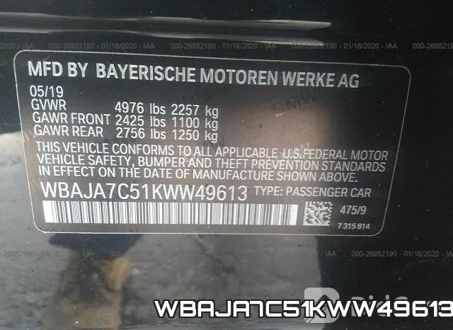 WBAJA7C51KWW49613 фото 7