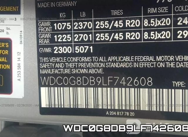 WDC0G8DB9LF742608 фото 6