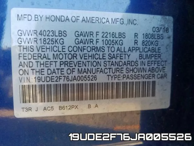 19UDE2F76JA005526 фото 2