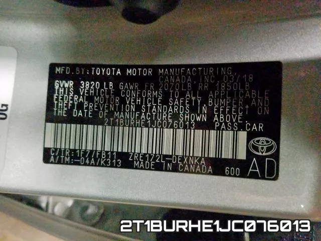 2T1BURHE1JC076013 фото 2