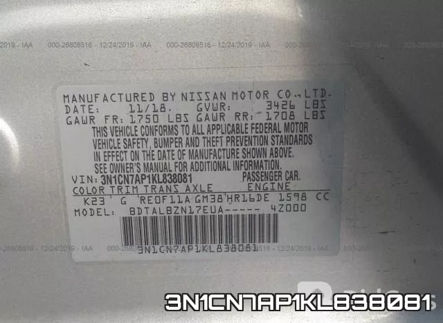3N1CN7AP1KL838081 фото 6