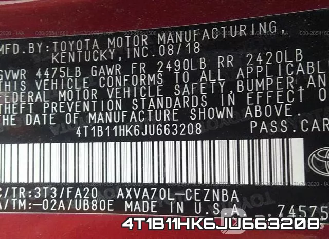 4T1B11HK6JU663208 фото 6