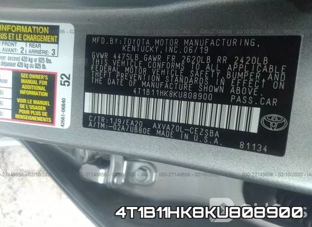 4T1B11HK8KU808900 фото 8