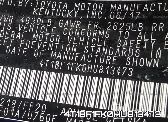 4T1BF1FK0HU813473 фото 10