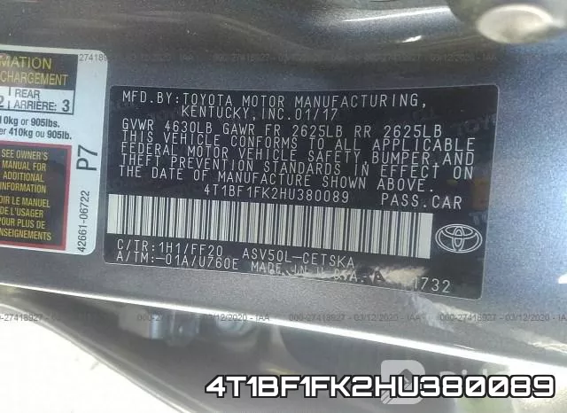 4T1BF1FK2HU380089 фото 9