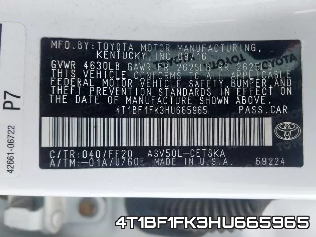 4T1BF1FK3HU665965 фото 2