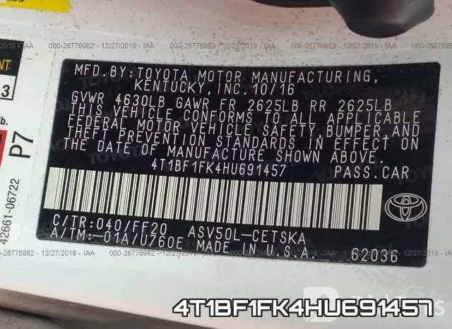 4T1BF1FK4HU691457 фото 8