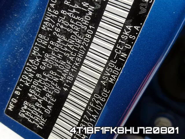 4T1BF1FK8HU720801 фото 2
