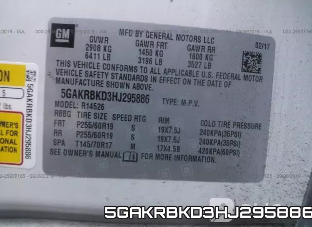 5GAKRBKD3HJ295886 фото 7
