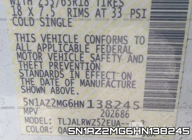 5N1AZ2MG6HN138245 фото 9
