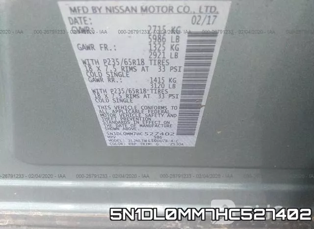 5N1DL0MM7HC527402 фото 7