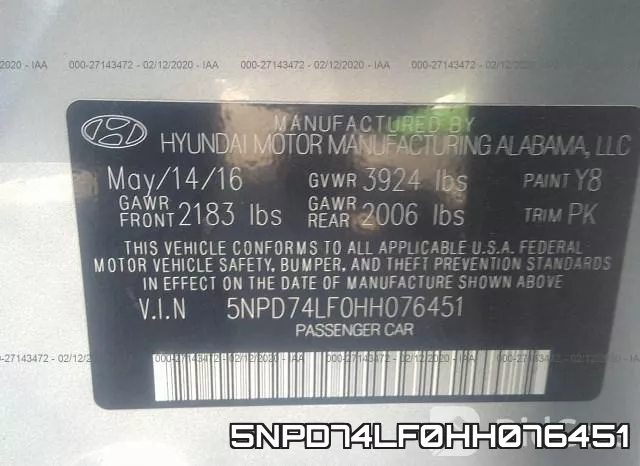 5NPD74LF0HH076451 фото 10