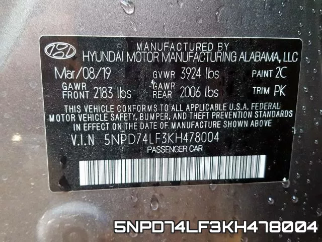 5NPD74LF3KH478004 фото 2