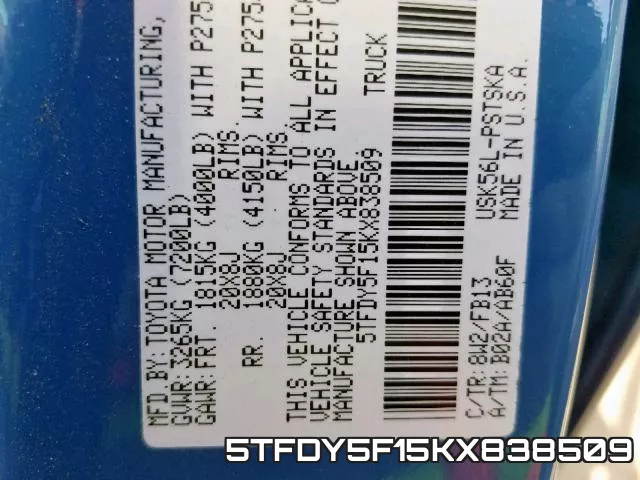 5TFDY5F15KX838509 фото 2