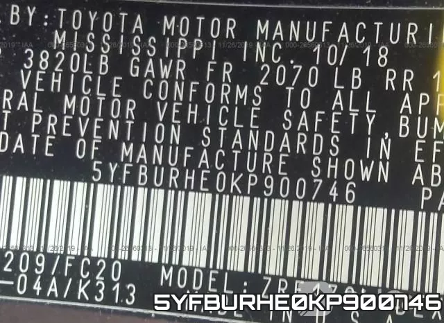 5YFBURHE0KP900746 фото 8