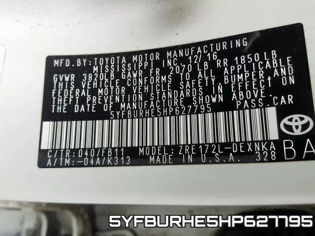 5YFBURHE5HP627795 фото 2