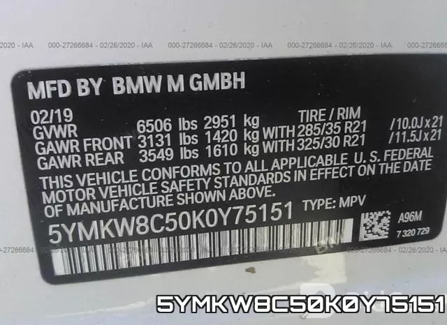 5YMKW8C50K0Y75151 фото 8