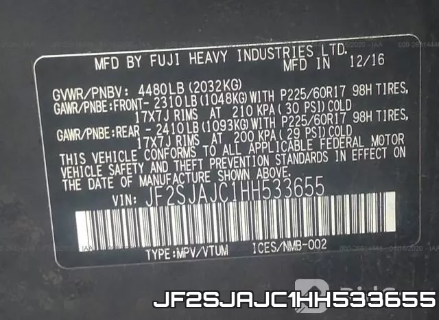 JF2SJAJC1HH533655 фото 2