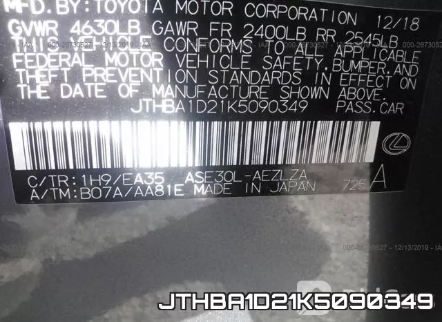 JTHBA1D21K5090349 фото 8