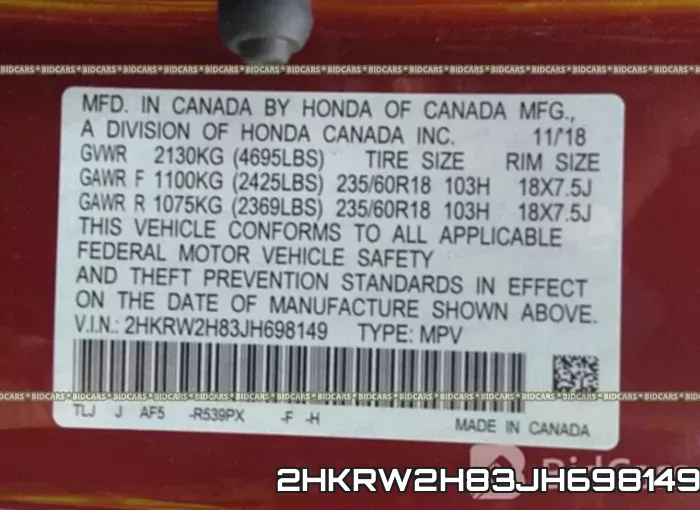 2HKRW2H83JH698149 фото 10