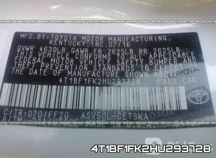 4T1BF1FK2HU293728 фото 10
