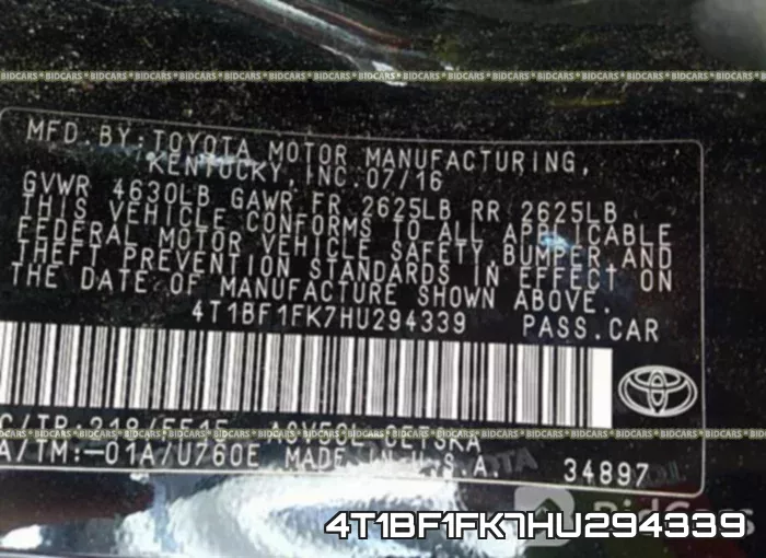 4T1BF1FK7HU294339 фото 10