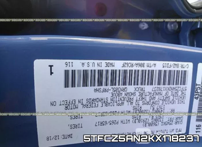 5TFCZ5AN2KX178237 фото 10