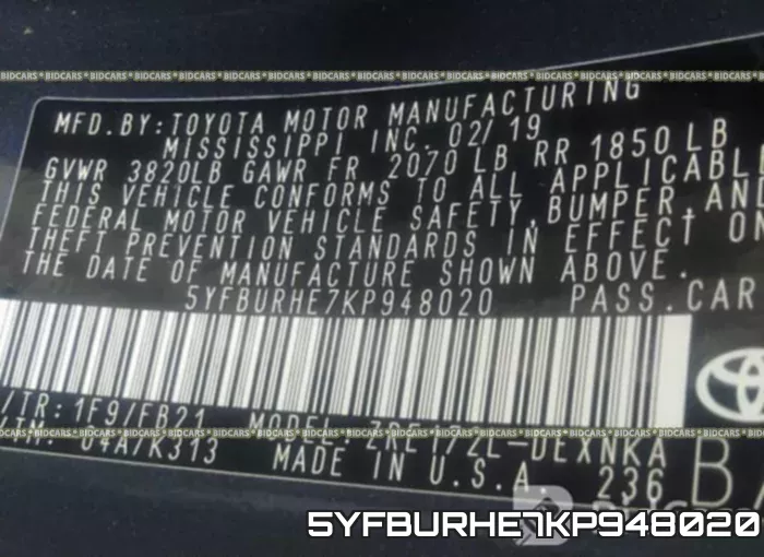 5YFBURHE7KP948020 фото 10