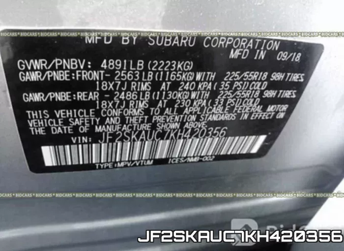 JF2SKAUC7KH420356 фото 10