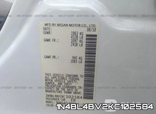 1N4BL4BV2KC102584 фото 7