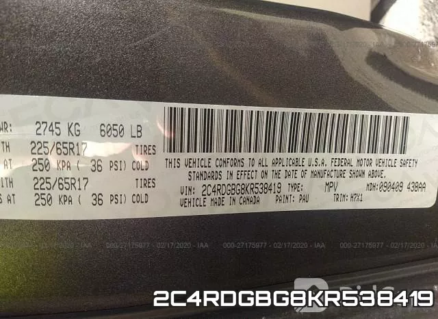 2C4RDGBG8KR538419 фото 8